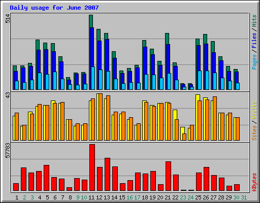 Daily usage for June 2007