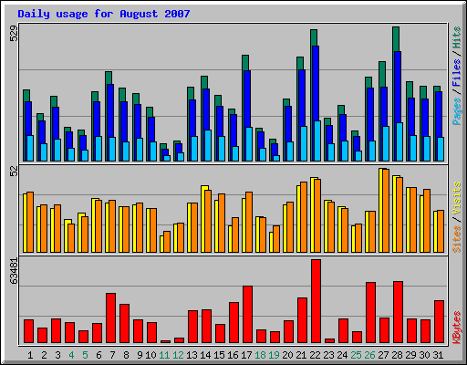 Daily usage for August 2007