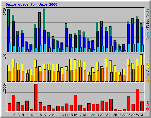 Daily usage for July 2008